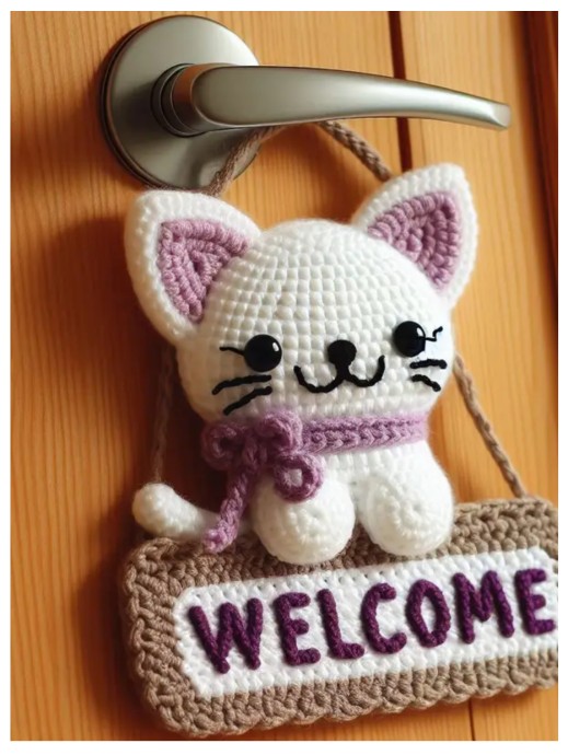 Crochet Welcome Cat Door Hanger